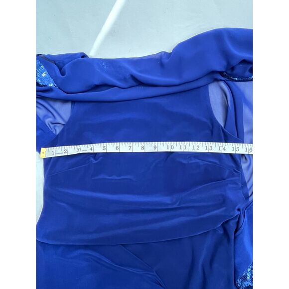 Scarlett Royal Blue Chiffon Shawl Cocktail Dress Sequin Trim Midi Size 6 Formal - Picture 12 of 12
